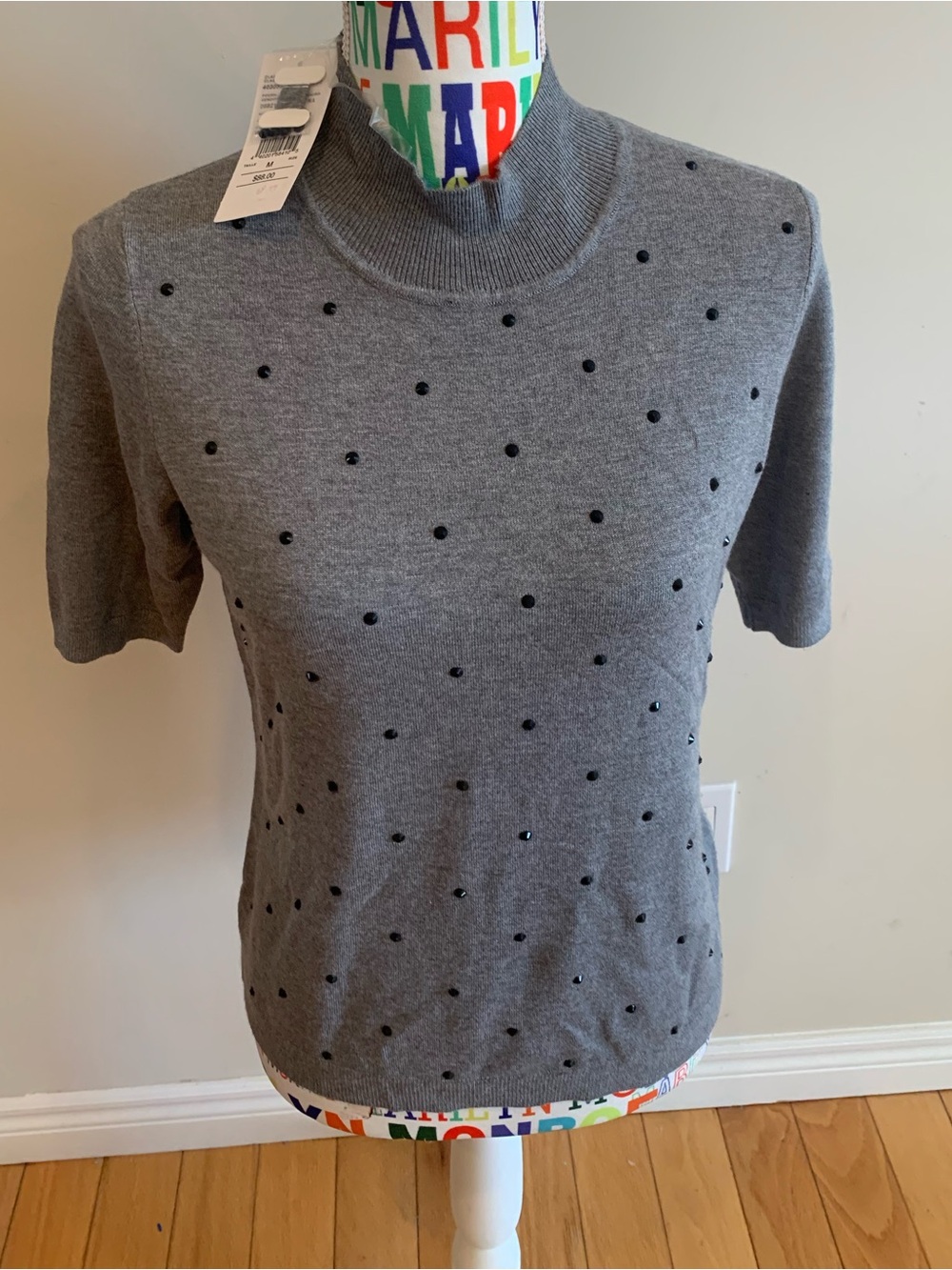 NET Laura Petites Classic Grey Polka Dot Short-Sleeve Top